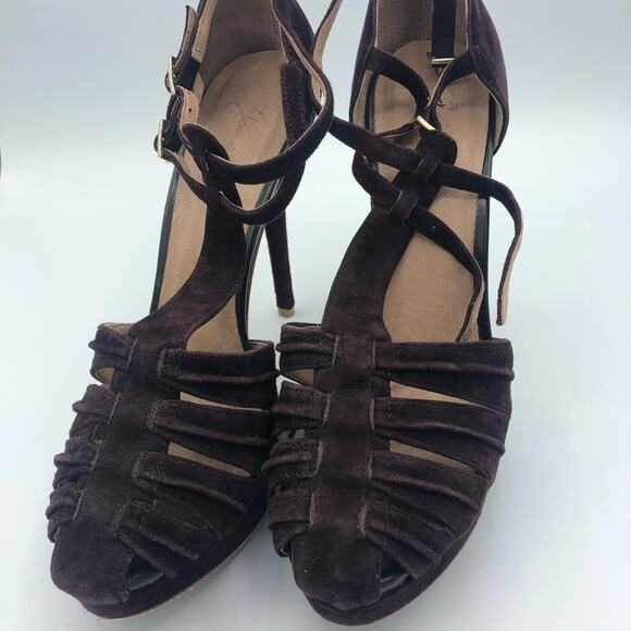 Joie Purple Rexanne Strappy Leather Stiletto Heels Womens 40 Suede Peep Toe - Picture 4 of 6